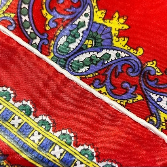 Vintage Red Paisley Rolled Edge Square Scarf - Picture 10 of 10